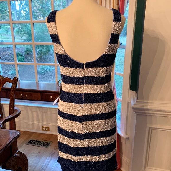 Theia Sequin Navy Blue & White Dress Size 10 NEW - Picture 4 of 8
